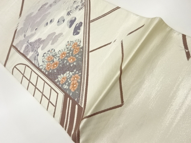 松竹梅に庭園模様織出し袋帯